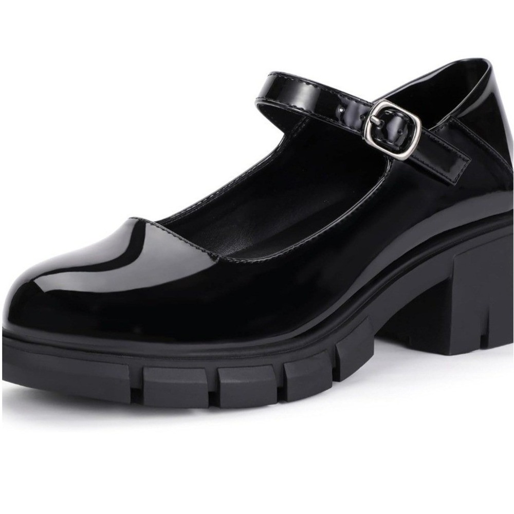 IDIFU Black Patent Leather Chunky Lug Sole Mary Jane Platform Heels Womens 8 NEW - Picture 3 of 13
